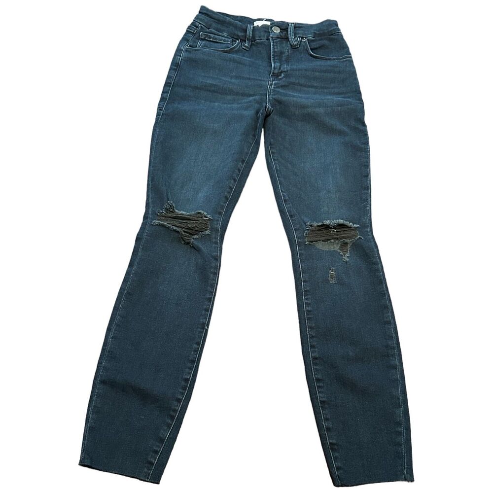 Good American Good Legs Crop Jeans‎ Womens 2 Cropped Distressed Stretch Mid Rise